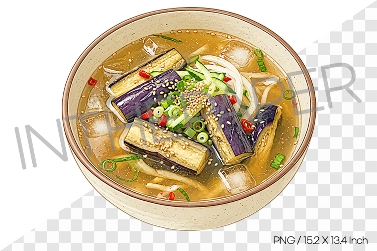 Chilled Eggplant Cucumber Soup PNG Watercolor Clipart
