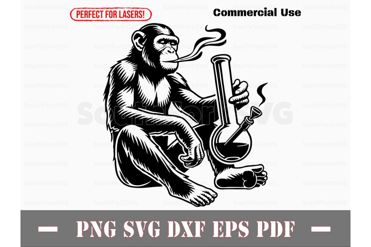 Chimpanzee Smoking Bong Design Files SVG PNG DXF EPS PDF