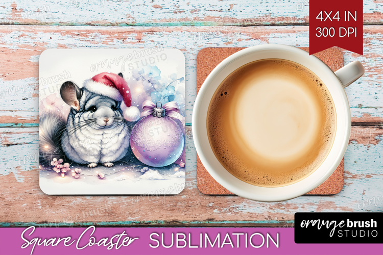 Chinchilla Pastel Christmas Square Coaster Coquette Xmas PNG