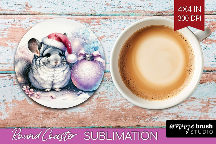 Chinchilla Pastel Christmas Round Coaster Coquette Xmas PNG
