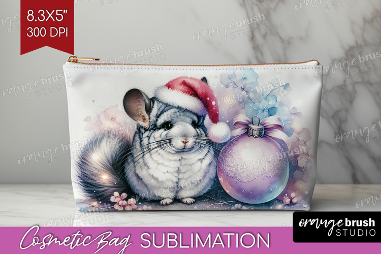 Chinchilla Pastel Christmas Cosmetic Bag Coquette Xmas Bag