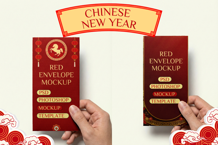 Chinese New Year Red Envelope Mockup & Photoshop Template