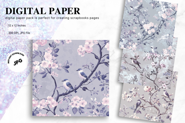 Chinoiserie Floral Pattern Background Vintage Digital Paper3