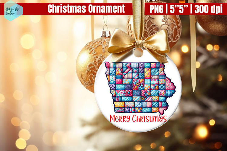 Patchwork Iowa Christmas Ornaments PNG