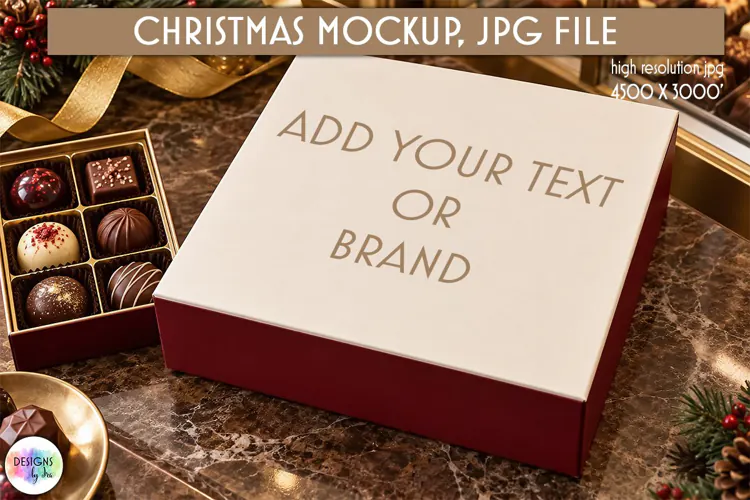 Christmas Chocolate Gift Box Mockup JPG