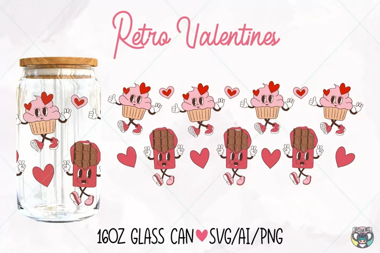 Valentines Can Glass Wrap Svg, Valentines Libbey Wrap svg