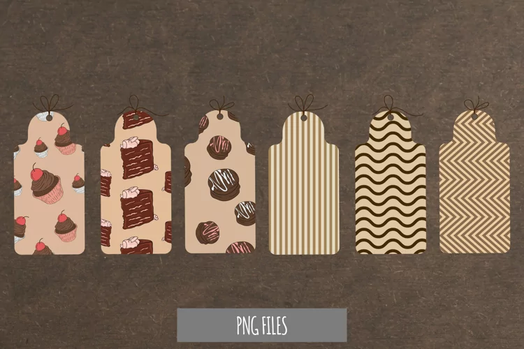 Chocolate Food with Vintage Seamless Pattern Shaped Tag