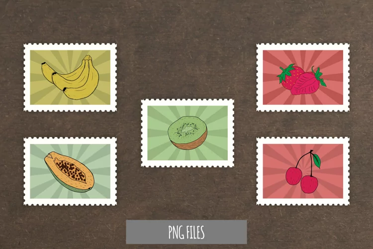 Hand Drawn Fruits Postage Clipart - Scrapbook Embellishment