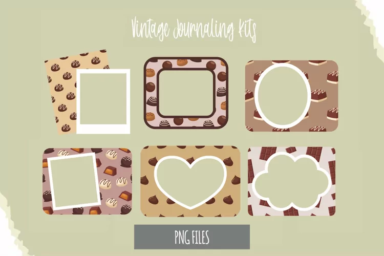 Chocolate Food with Vintage Seamless Pattern Frame Set
