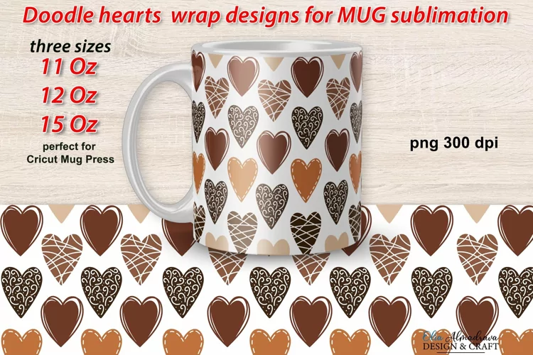 Mug Wrap Sublimation Design| Doodle Love Heart Sublimation
