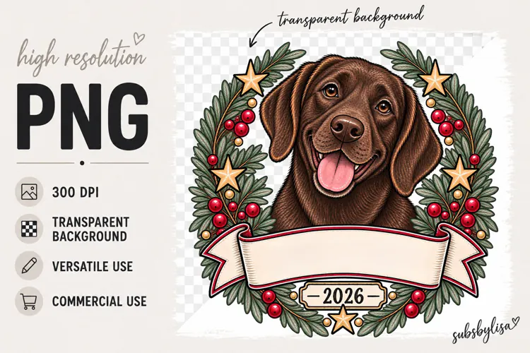 Dog Christmas Ornament, Chocolate Lab, Dog Png, Ornament