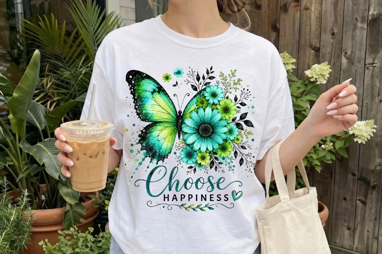 Choose Happiness Butterfly Floral PNG