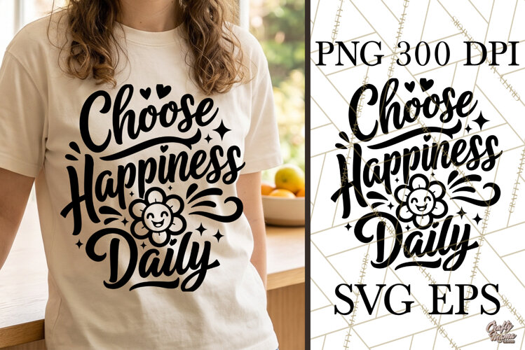 Choose Happiness Daily SVG PNG Inspirational Quote example image 1