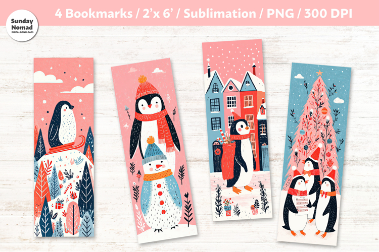 Christmas Penguin Bookmarks 9, Printable Crafts, 4 PNG