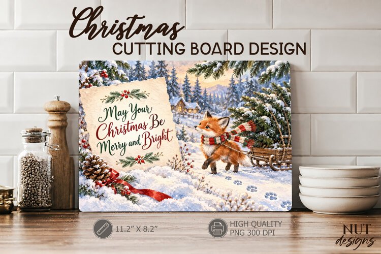 Christmas Fox Cutting Board Design Woodland winter animal example image 1