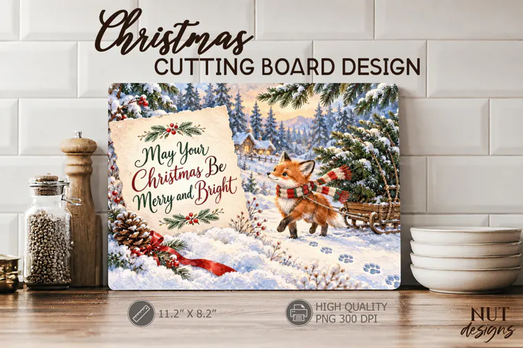 Christmas Fox Cutting Board Design Woodland winter animal