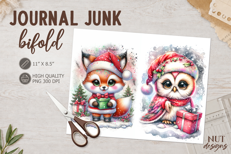 Cute Christmas Animals Junk Journal Bifold Fox & Owl