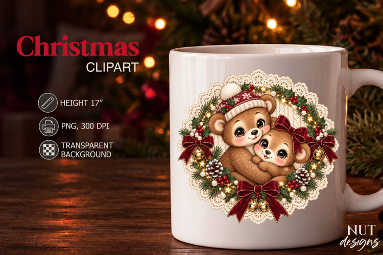 Christmas Bear Siblings Clipart PNG Knitted Christmas