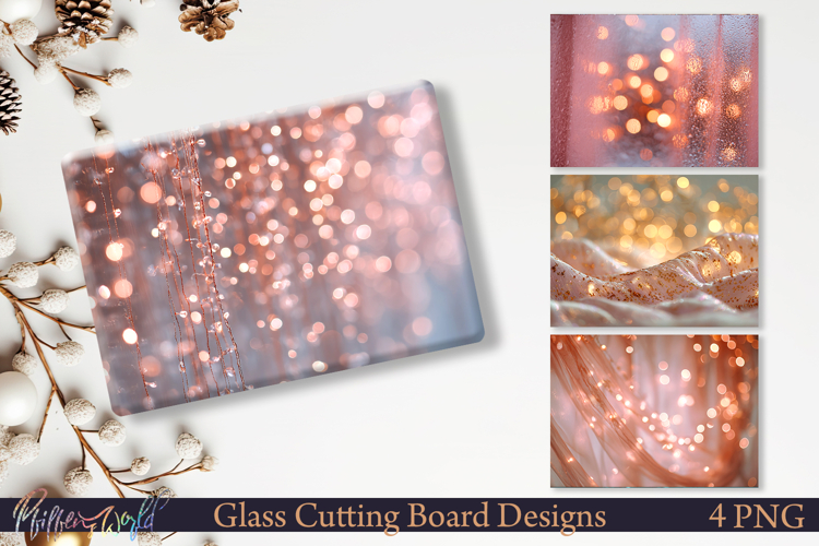 Winter Cutting Board Design Rose Gold Bokeh Glow PNG