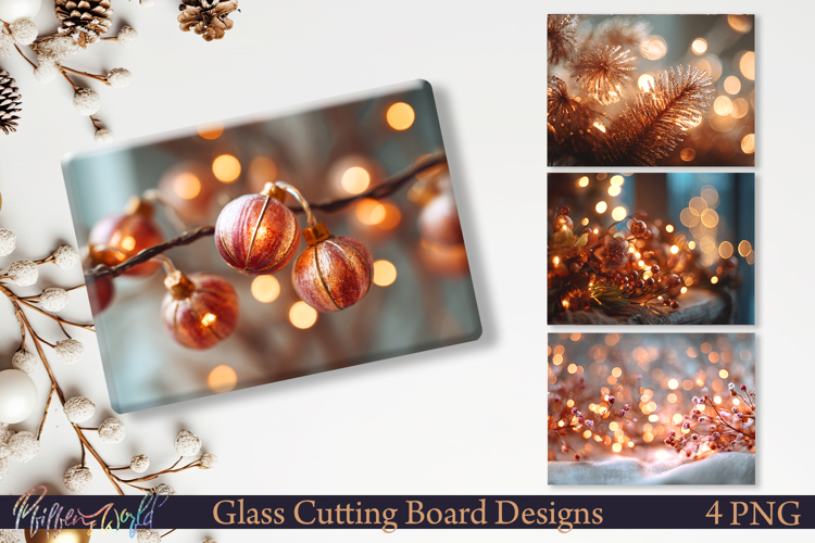 Winter Cutting Board Design Copper Christmas Lights PNG