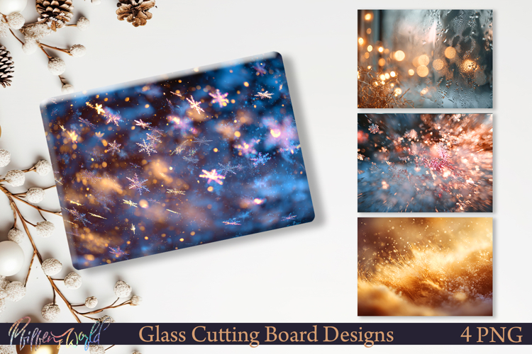 Winter Cutting Board Design Snowflakes Glow PNG