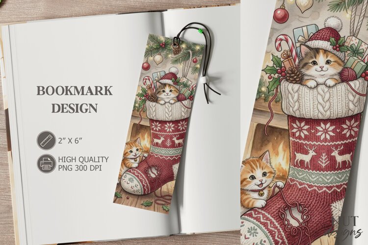 Christmas Kittens Stocking Bookmark festive storybook example image 1