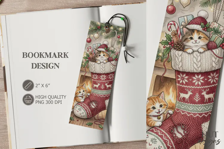 Christmas Kittens Stocking Bookmark festive storybook