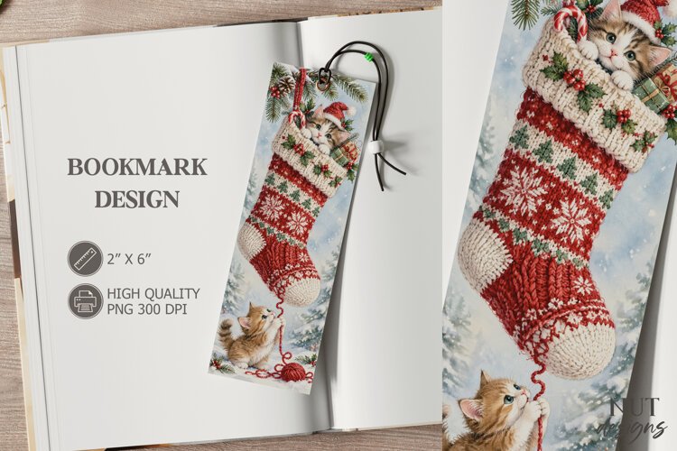 Christmas Kittens Knitted Bookmark festive storybook example image 1