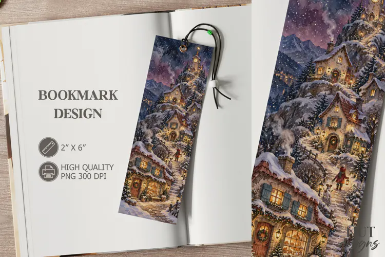 Snowy Christmas Village Bookmark festive storybook Bookmark