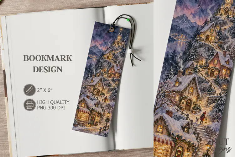 Snowy Christmas Village Bookmark festive storybook Bookmark