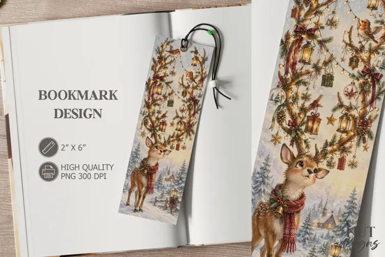 Christmas Reindeer Scarf Bookmark festive storybook