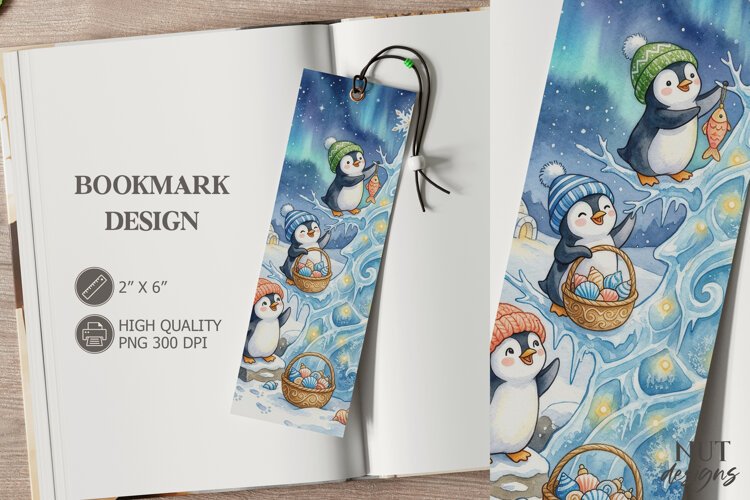 Christmas Penguins Ice Tree Bookmark festive storybook example image 1