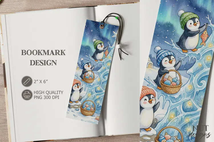 Christmas Penguins Ice Tree Bookmark festive storybook