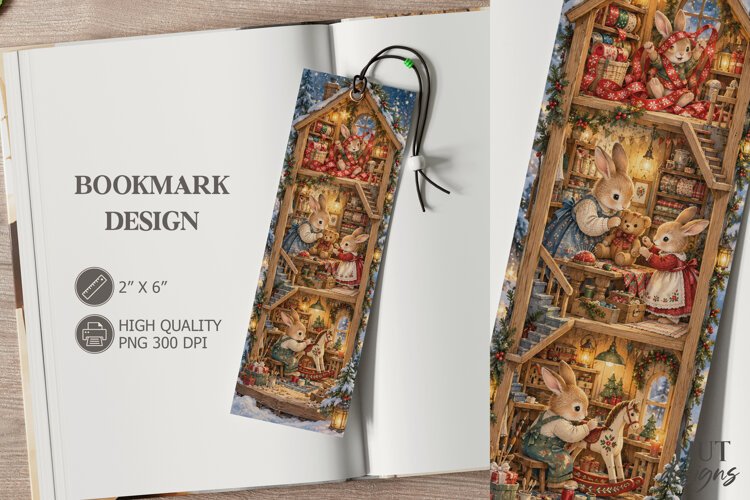 Christmas Rabbit Workshop Bookmark festive storybook example image 1