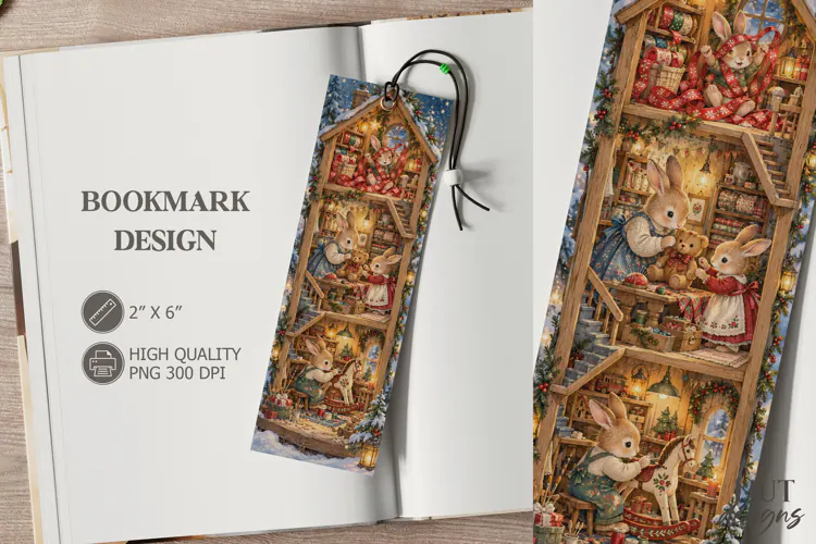 Christmas Rabbit Workshop Bookmark festive storybook