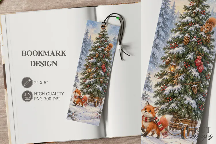 Woodland Christmas Fox Sled Bookmark festive storybook