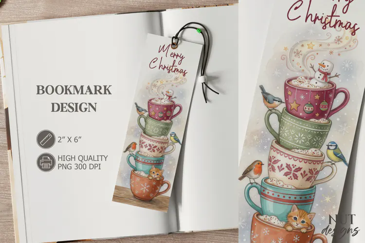 Christmas Cocoa Mugs Bookmark festive storybook