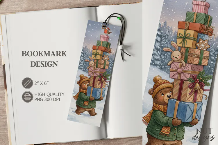 Christmas Bear Present Stack Bookmark festive storybook Book