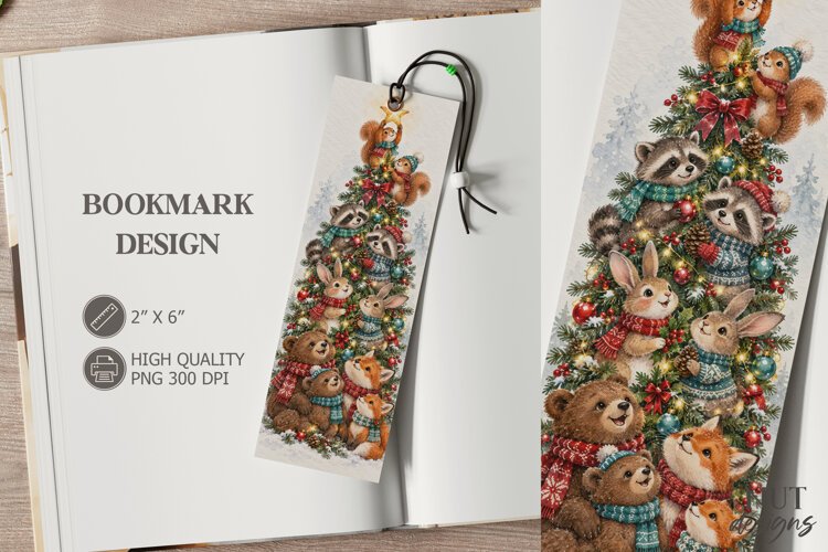 Woodland Animals Christmas Tree Bookmark festive storybook example image 1