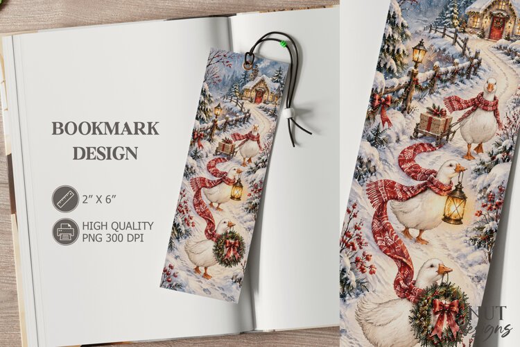 Christmas Geese Snowy Cottage festive storybook Bookmark example image 1