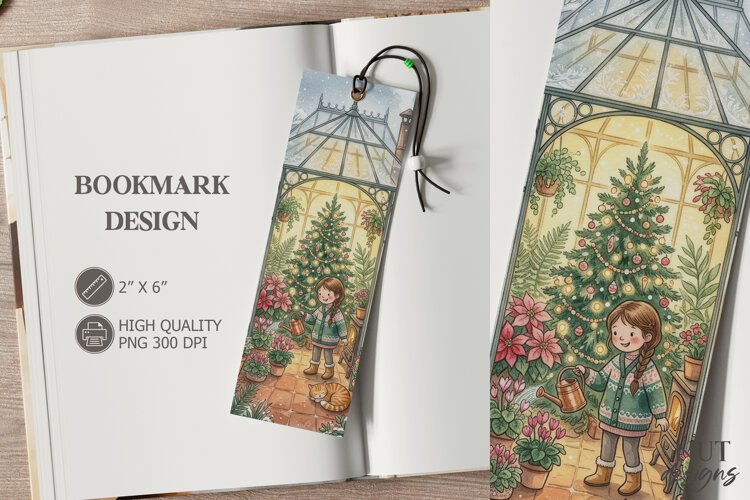 Cozy Christmas Greenhouse Bookmark festive storybook example image 1