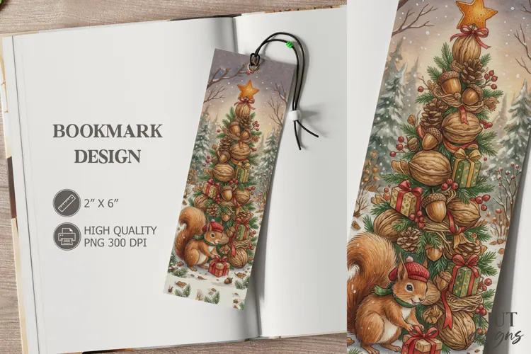 Christmas Squirrel Walnut Tree Bookmark festive storybook