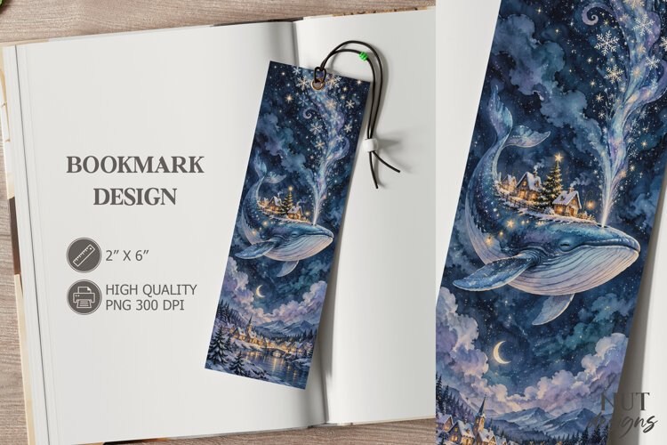 Magical Christmas Flying Whale Bookmark festive storybook example image 1