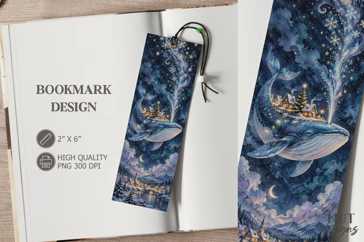 Magical Christmas Flying Whale Bookmark festive storybook