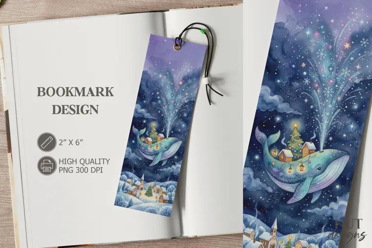 Christmas Sky Whale Village Bookmark festive storybook