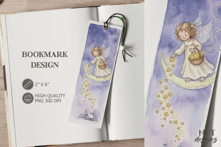 Christmas Angel Moon Stars Bookmark festive storybook