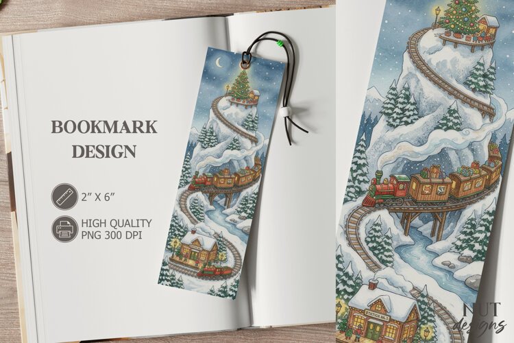Christmas Mountain Train Bookmark festive storybook Bookmark example image 1