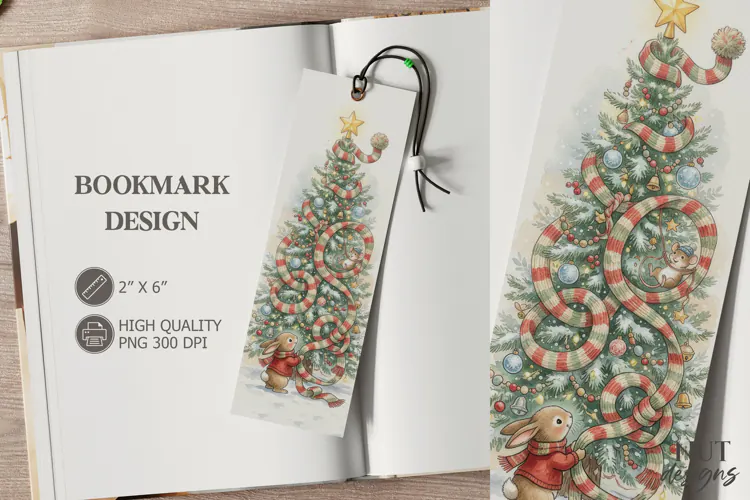 Christmas Scarf Tree Bunny Bookmark Funny storybook Bookmark