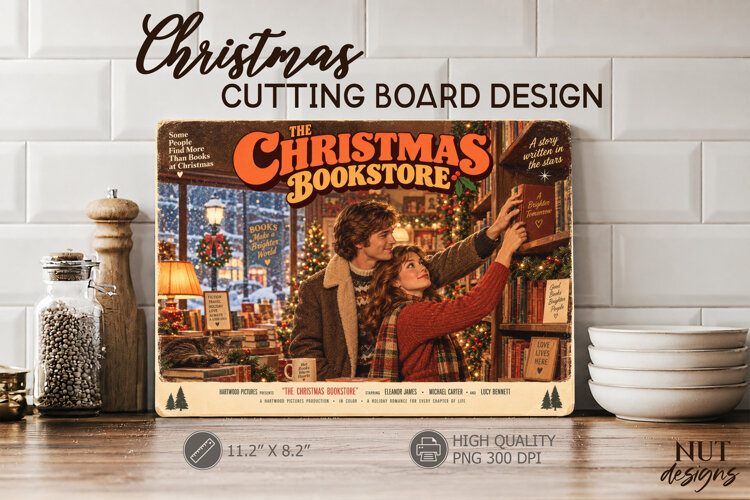 Christmas Bookstore Cutting Board Movie poster example image 1