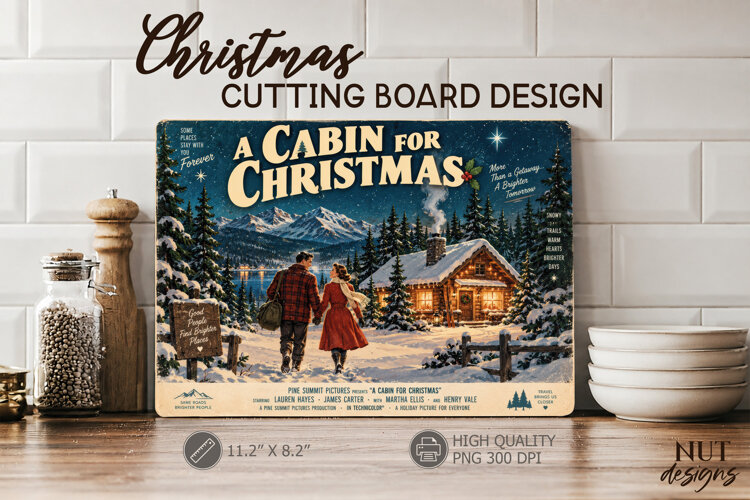 A Cabin for Christmas Cutting Board Winter landscape example image 1
